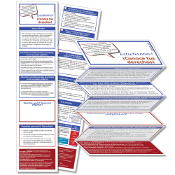Blue cards in English, Spanish and Kreyol