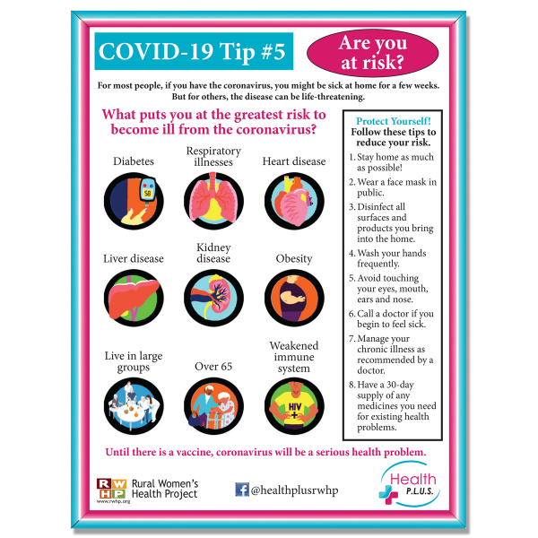 COVID #5: ¿Que lo pone en mayor riesgo de enfermarse de coronavirus? --- What puts you at the greatest risk to become ill from the coronavirus?